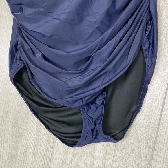 J.Crew | Navy Blue Ruched One Shoulder One Piece Swimsuit Size 22 - Picture 7 of 13